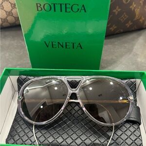 Bottega Veneta Clear Smoke Gray Aviator Sunglasses with Dark Lenses